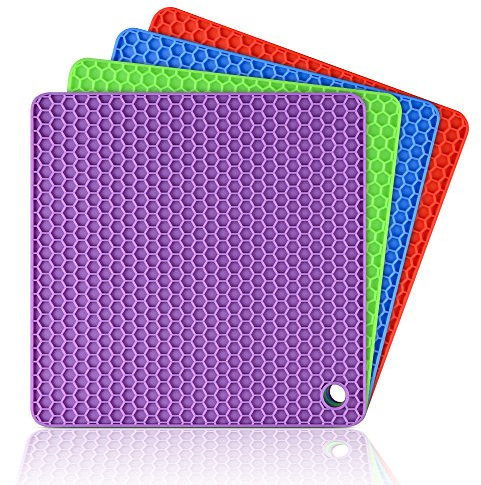 CAKETIME Silicone Trivet Mats - Hot Pads Spoon Rest, Multipurpose Trivet for Hot Dishers Heat Resistant Food Grade Silicone Set of 4