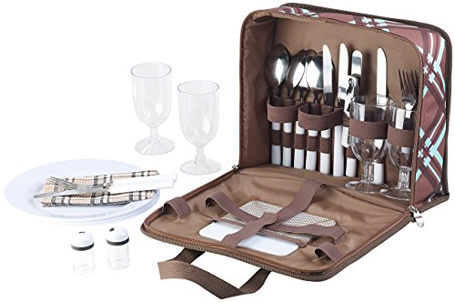 Xcase Picknicktasche: 30-teiliges Picknick-Set für 4 Personen, inkl. Tasche, Teller, Gläser (Picknicktasche 4 Personen, mit Geschirr, Picknickrucksack)