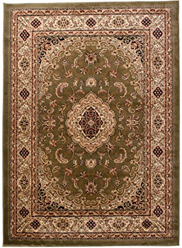 Carpeto Groß Teppich Flur 250x350cm Grün Klassisch Traditionell Weich | Teppich für Eingangsbereich Küche Büro Wohnzimmer Schlafzimmer Pflegeleicht Fußbodenheizungsgeeignet Mittelflor Synthetisch
