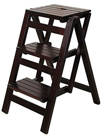 Stepladders Wood Folding Step Stool for Kids Adults Kitchen Small Ladders Multifunction Stepladder/Stairway Chair with 3 Steps for Home Library Folding Steps (Color : Black walnut color)