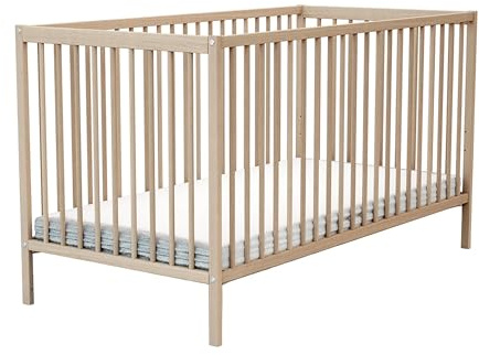 AT4 - Babybett Holz 70x140 ESSENTIEL Buche Natur roh | 144 x 74 x 86,5 cm | Kinderbett mädchen und Jung - Gitterbett mit Lattenrost 3 Stufen Höhenverstellbar
