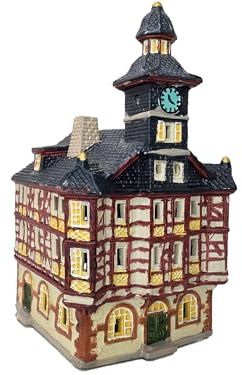 Rathaus in Heppenheim aus Porzellan – Windlicht Lichthaus Miniatur-Modell – B13 x T14 x H22 cm - detailgetreues Dekohaus für Weihnachtsdorf Miniaturwelt Winterdeko Sammlerobjekt Weihnachtsdekoration
