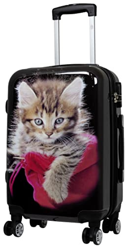 Trendyshop365 Handgepäckkoffer Motiv Katze 55 cm 36 Liter 4 Räder Bunt Zahlenschloss