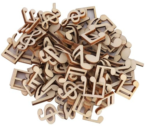 100 Stück hölzerne Musik Note, gemischte kleine hölzerne Scheiben Dekoration für Basteln DIY Scrapbooking Musik Party Hochzeit, dekorative hölzerne Tasten Ornament