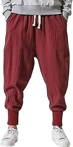 Mens Linen Harem Pants Lightweight Drawstring Elastic Waist Baggy Joggers Casual Cargo Sweatpants Pant Red