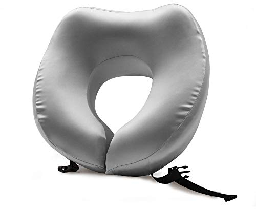 THXSILK Reisekissen Flugzeug mit abnehmbarem Kissenbezug aus Seide, Ideal für Reise Büro und Haus Nackenkissen mit stützenender Funktion Nackenhörnchen Weiches Nackstützenkissen (Grau)