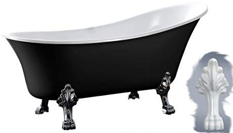 Freistehende Badewanne PARIS Acryl - 176 x 71 cm - Schwarz glänzend - Metallfüße & Standarmatur wählbar, Standarmatur:Ohne Standarmatur, Farbe der Füße:weiß