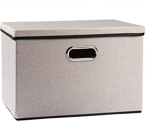 PRANDOM Aufbewahrungsbox mit Deckel Groß,Faltbarer Aufbewahrungsboxen, Aufbewahrungskorb mit Griff,Dekorative Stapelboxen,Organizer Container,Hellgrau[1-stück] 43x30x30cm