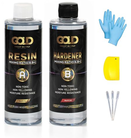 Epoxy Resin 16 oz for Arts, Crafts, Casting Coating – Crystal Clear, Self Leveling, Non-Toxic, No BPA (8 oz Resin + 8 oz Hardener) (474 ml)