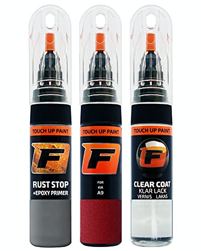 FIRANTO Lackstift Autolack Reparaturset für Kia A9 True Red - 3-in-1 Autolack Kratzer Reparaturstift 15ml Grundierung, Klarlack