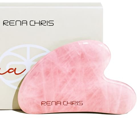 Rena Chris Outils faciaux Guasha en quartz rose naturel outil de thérapie d'acupuncture masseur facial pour sculpter la mâchoire et réduire les poches (rose)