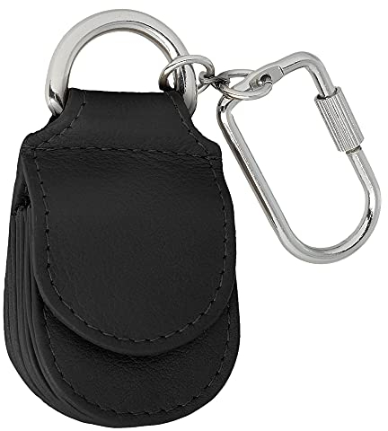MANAGE Schlüsselanhänger Leder Schwarz für Münzen Schlüssel Schlüsselring Karabiner - Keychain Autoschlüsselanhänger klein Echtleder Damen Herren mini kleingeldbörse (Schwarz)