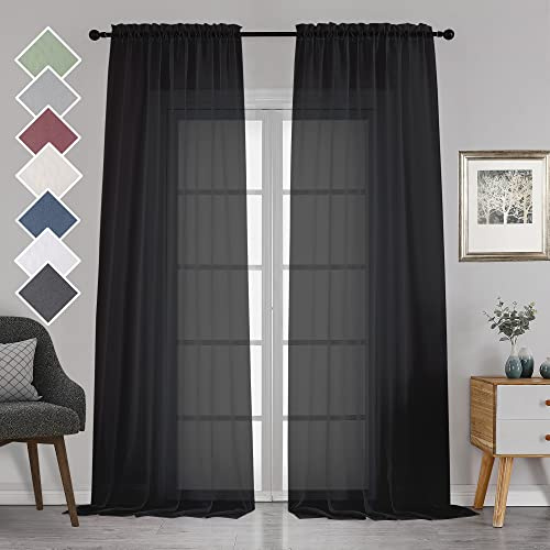 Chyhomenyc 2 Paneele, extra lange, durchsichtige Fenstervorhänge, 308 cm Länge, Heimdekoration (107x300 cm, schwarz)
