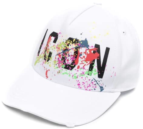 Dsquared2 Icon Splash Cap Baseballcap Paint-Splatter Kappe Basebalkappe Hat Hut White