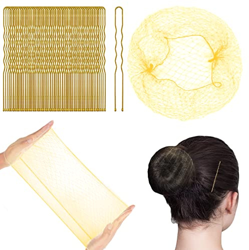 URAQT Haarnetze, 80 Stück Unsichtbare Elastisches mit Haarnadel,Gold | Dutt Haarnetz, Nylon Haarnetze für Frauen, Mädchen, Haarknoten Herstellung, Ballett Tänze