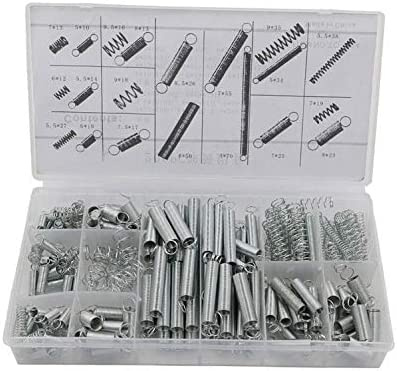 200 Stück Federsortiment Set, (20 Größen) mit Zugfedern, Spiralfeder, Stahlfeder, Zug- und Druckfeder aus Kohlenstoffstahl Set Sortiment Federn mit Box