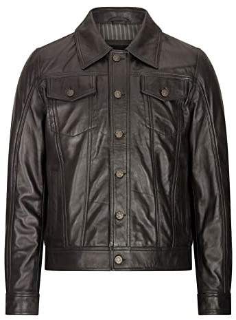 TruClothing.com Herren Echtleder Jeans Jacke 1980s Vintage Schwarz Tan Braun Kurz Lässig