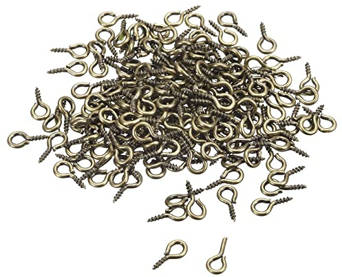 sourcing map 200Pcs Small Screw Eye Pins Hooks Mini Eyelets Screws Threaded, 5x10x1.2mm Self Tapping Screw for Jewelry Making Findings DIY Crafts, Bronze Tone