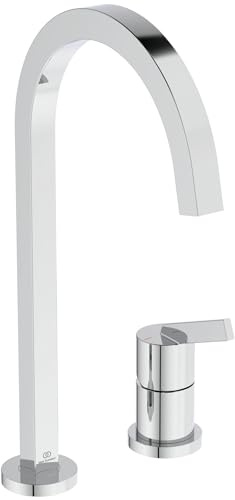Ideal Standard – Gusto 2-Loch Küchenarmatur, Hoher Auslauf mit quadratischem Querschnitt, mit FirmaFlow Kartusche, Schwenkbereich 360°, Schaftverschraubung von unten, Chrom