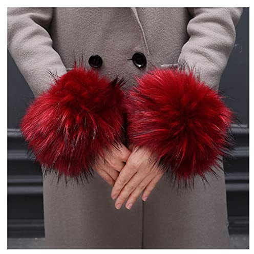 SHTGOI Damen Pelzmanschetten Fell Handgelenk Wärmer Kunstpelz Manschetten Armstulpen Winter Handwärmer Ärmel Plüsch Pulswärmer Fellstulpen Faux Pelz Armstulpen Handschuhe Rotwein 1#
