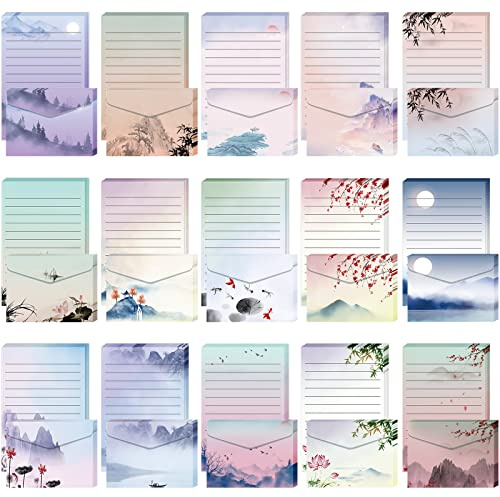 Geyee 200 Pieces Watercolor Stationary Paper and Envelopes Include 100 Lined Sheets and Envelopes, 5. 5 x 8. 25 Inch Double Sided Printing Letter Writing Paper with Mailers(Landscape)