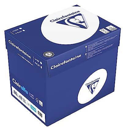 Clairefontaine 1910C - Caja de papel Clairalfa contiene 5 packs. - A5, 80g/m2, Total de hojas por caja: 2500 - Color: Blanco (171 CIE)