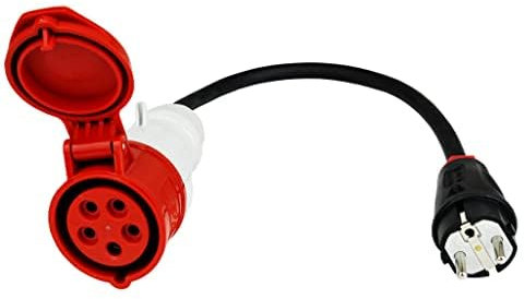EVEXPERT Elektroautos Lader mit Mobilelader | Premium Adapter SCHUKO auf CEE 5-Polig Walther | 16A auf 32A | 0,5m Kabellänge | IP44 Zertifiziert
