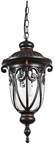 HWSY Plafonnier extérieur Suspendu texturé Noir Villa pavillon Lampe Style européen Pur Aluminium Lustre étanche et antirouille Cour Paysage lumière Couloir allée Balcon lumières Interesting