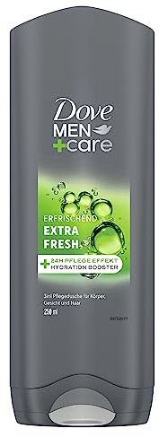 Dove Men+Care 3-in-1 Duschgel Extra Fresh Duschbad für Körper, Gesicht und Haar mit 24 Stunden Pflege Effekt 6x 250 ml