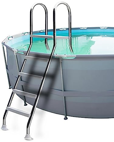 BOTOWI Escalera de Piscina de Doble Cara, Escalera de Piscina de Alta Resistencia para Piscinas Elevadas, Escalera de Piscina de Acero Inoxidable para Piscinas Elevadas 1,3 M de Profundidad