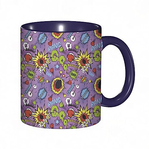 Tasse Keramik Superhelden-Comic-Buch-inspirierte Blasen-Wort-Ausdrücke Lustige Retro-Grafik-Pop-Ar Kaffeetassen Große 330ml Mit Henkel 100% Handbemalt Trinkgläser Mit Griff Personalisierte Geschenk