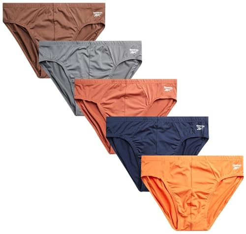 Reebok Calzoncillos para hombre, paquete de 5 unidades, de secado rápido, suaves, elásticos, de talle bajo, ropa interior deportiva para hombre, Azul/Naranja/Gris, X-Large