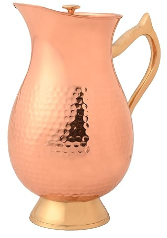 Wasserkrug aus reinem Kupfer mit Deckel und Messinggriff für Ayurveda-Gesundheitsvorteile, 1 Liter Fassungsvermögen (traditioneller Stil)