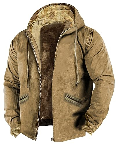 KONG JIMFAN Puffer Jacke Herren Einschulung Shirt Gefüttertes Herren-Fleece Windjacke Herren Übergangsjacke Herrn Weiße Strickjacke Lederpflege Jacke Regenjacke Beutel Jacke Herren(Yellow,L)