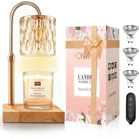 Honvinor Candle Warmer Lamp, Candle Warmer Light with Timer & Dimmer, Candle Warmer Lamp Adjustable Height, Compatible with Jar Scented Candles, Candle Warming Lamp with 3 Bulbs for Home Decor