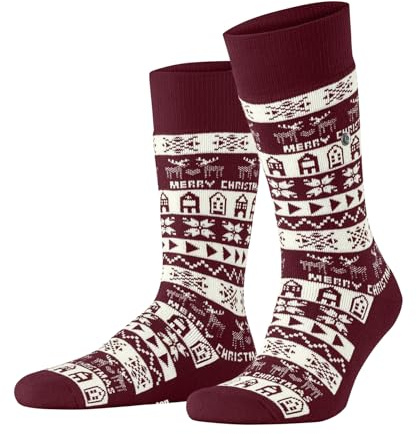 Burlington Herren Socken Country Christmas M Hp Wolle gemustert 1 Paar, Rot Cranberry 8033, 40-46