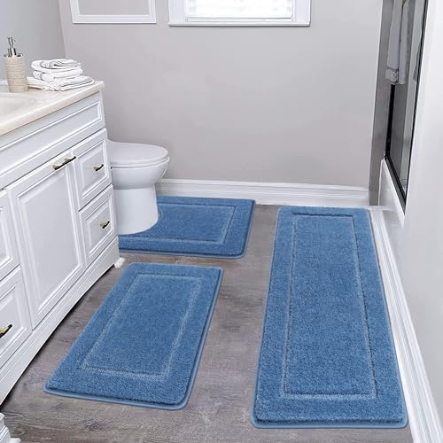 Pauwer Juego de 3 Alfombra Baño Secado Rapido, Alfombrilla Baño Antideslizante, Lavable a Máquina, Alfombrilla Ducha Super Absorbente y Alfombra de Baño en Forma de U, Suave Alfombras para Baño, Aseo
