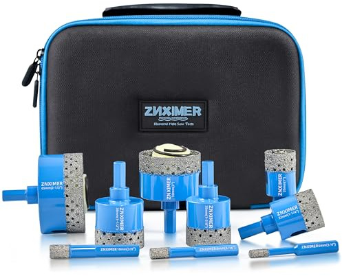 Tile Hole Cutter Set, Diamond Drill Bits for Porcelain Tiles, 9pcs ZNXIMER Tile Drill Bits Set 6mm-65mm for Glass, Porcelain Tiles, Ceramic, Granite, Marble, Stone and More Drilling