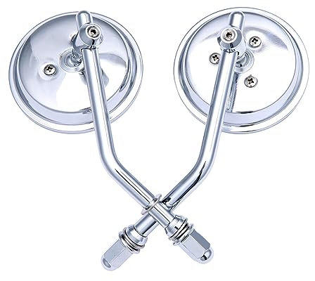 Motorradroller Spiegel Für Dyna Für Bobber Für Chopper Für Old Für Schule 1982-2018 Up Für 8mm Schwarz/Chrom Motorrad Spiegel Kurzen Stiel 3 Runde Rückspiegel Motorradspiegel(Farbe:Chrome)