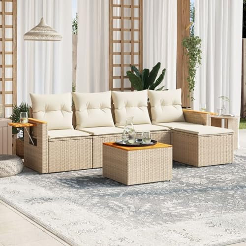 Festnight Balkon Lounge Rattan mit Stauraum Gartenlounge Klein Sofa Balkon Ecklounge Rattansofa Sitzecke Balkon Klein Gartensofa Ecksofa Garten Lounge Sofa Outdoor Balkonmöbel Couch Gartenmöbel