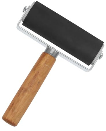 FOYTOKI Rullo in Gomma per Stampa e Pittura, Manico in Legno e Ferro, Nero, per Timbri e Incisione, 4 Pollici Colore Casuale
