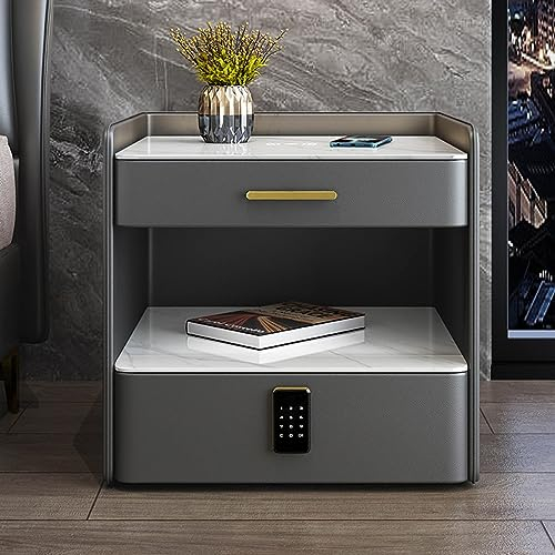 Combination Lock Bedside Cabinet with Wireless Charging and Speakers - Pine Wood Nightstand for Bedroom, Hotel, Living Room (Color)