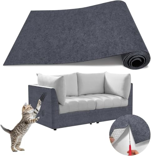 Frundoo Tappeto Tiragraffi Gatti, Tappetino Tiragraffi Autoadesivo per Gatti, DIY Climbing Cat Scratcher, Protezione Divano Graffi Gatto, Adatto per Divani, Pareti e Mobili (Grigio Scuro, 200 x 40 cm)