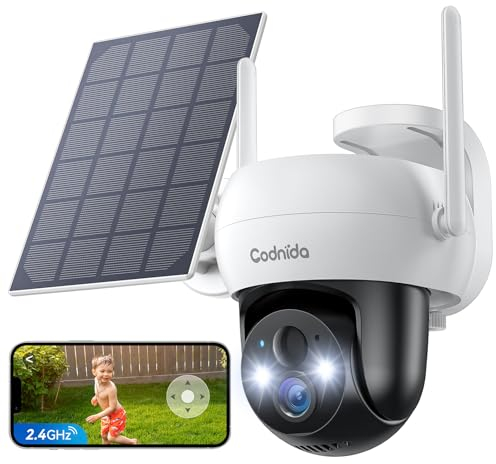 Codnida Überwachungskamera Aussen Akku Solar,360° Kamera Überwachung Außen,Kabellos WLAN Kamera Outdoor mit Akustischer und optischer Alarm PTZ 2K-Farb-Nachtsicht PIR-Bewegungserkennung,Q02