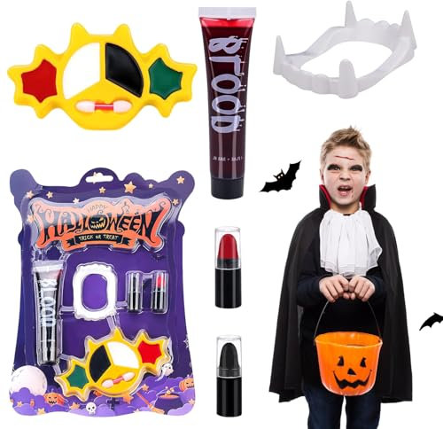 Schminke Halloween Set, Halloween Make Up Set, Vampirzähne Zähne Kinder, kunstblut halloween, Halloween Face Paint Für Halloween Karneval Geburtstag Maskerade Cosplay