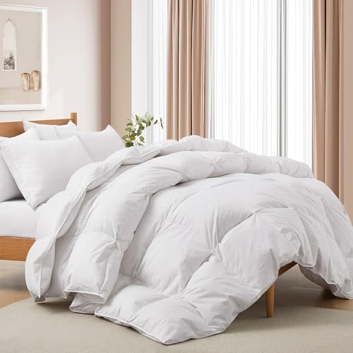 Deodar Couette 220x240 | 4 Saisons pour Lit 2 Personnes | 420 GR/m² Rembourrage en Duvet et Plumes d'oie Blancs | 100% Coton Housse | Lavable | Certifié Öko-Tex et RDS | Blanc