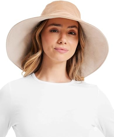 Solbari Ultra Wide Cotton Linen Hat UPF50+ Packable UV Sun Protection Hat with Large Brim and Detachable Strap Large-XLarge Desertsand/Beige