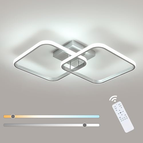 Goeco LED Deckenleuchte Dimmbar mit Fernbedienung, 50W 69cm Silber Deckenlamape Geometrisch 3000K-6500K, Einstellbarer Helligkeit, Modern Lampe Deckenbeleuchtung für Wohnzimmer, Schlafzimmer