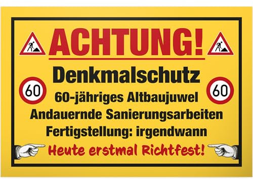DankeDir! Denkmalschutz 60 Jähriges Altbaujuwel - Schild 30 x 20 cm - 60. Geburtstag Geschenk Männer & Frauen Geburtstagsgeschenk 60er - Partydeko Geburtstagskarte Geschenkidee Geburtstagsdeko