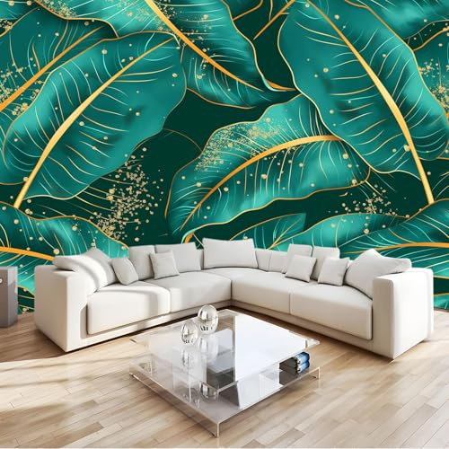 3D Papier Peint Panoramique Tapisserie Intissé Murales Feuilles De Bananier Vertes, Papier Peint Enfant pour Salon Chambre Décoration Murale, Papier Peint 200x140 cm Chambre Enfant